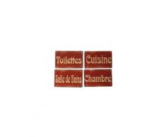 Set de 4 plaques de porte métal rouge toilettes, chambre, salle de bain, cuisine