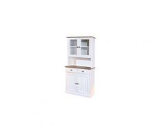Buffet vaisselier 4 portes, 2 tiroirs en pin blanc et naturel - maine