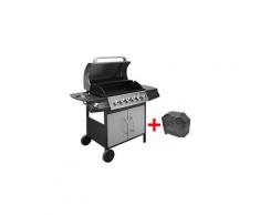 Barbecue à gaz 6 + 1 zone de cuisson noir et argenté