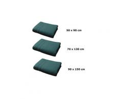 Lot linge de bain - une serviette de toilette, un drap de bain et maxi drap bain - bleu émeraude