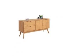Buffet tivoli design vintage scandinave nordique commode bahut vaisselier 2 tiroirs 2 portes, pin massif finition bois teinté