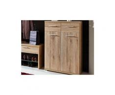 Meuble à chaussures Chêne avec 2 portes et 2 tiroirs, Dim 74 x 110 x 34 cm -PEGANE-