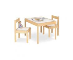 Table avec deux chaises pour enfant en bois de pin laqué ape07030