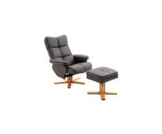 Fauteuil relax inclinable style contemporain repose-pieds coffre rangement simili cuir acier bois chocolat
