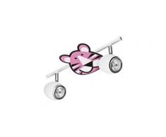 Plafonnier spot enfant 2 têtes "lenny" 33cm rose et blanc