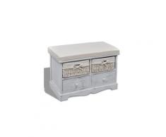 Banquette pouf tabouret meuble banc de rangement blanc en bois avec 2 paniers de tissage et 2 tiroirs helloshop26 3002061