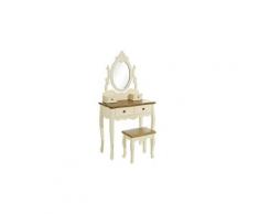 Coiffeuse 4 tiroirs + tabouret bois/crème - lisette - l 80 x l 40 x h 156 - neuf