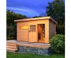 WoodFeeling Sauna extérieur SUVA 3 bois naturel avec vestibule 6 à 7 places 38mm Woodfeeling