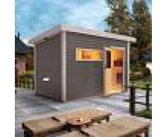 WoodFeeling Sauna extérieur SUVA 2 bois laqué gris avec vestibule 4 à 5 places 38mm Woodfeeling