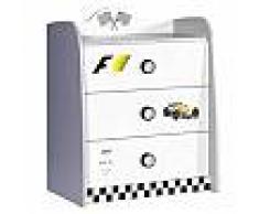 Commode 3 tiroirs enfant blanche voiture course