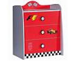 Commode 3 tiroirs enfant rouge voiture course