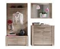COMFORIUM Ensemble vestiaire avec meuble bas + miroir + porte-manteau mural et meuble à chaussures coloris chêne de San Remo