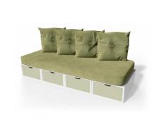 Banquette cube 200 cm + futon + coussins Blanc/Moka