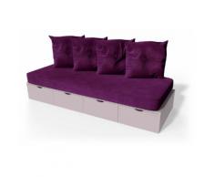 Banquette cube 200 cm + futon + coussins Violet Pastel