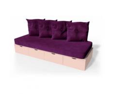 Banquette cube 200 cm + futon + coussins Rose Pastel