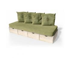 Banquette cube 200 cm + futon + coussins Brut