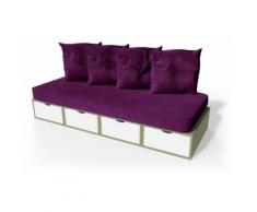 Banquette cube 200 cm + futon + coussins Taupe/Blanc