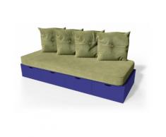 Banquette cube 200 cm + futon + coussins Bleu foncé