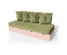 Banquette cube 200 cm + futon + coussins Rose Pastel