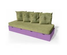 Banquette cube 200 cm + futon + coussins Lilas
