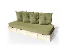 Banquette cube 200 cm + futon + coussins Vernis Naturel