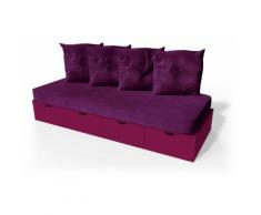 Banquette cube 200 cm + futon + coussins Prune