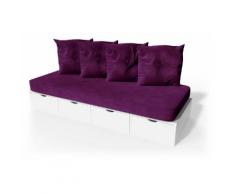 Banquette cube 200 cm + futon + coussins Blanc