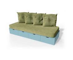 Banquette cube 200 cm + futon + coussins Bleu Pastel