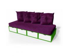 Banquette cube 200 cm + futon + coussins Vert/Blanc