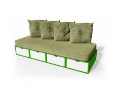 Banquette cube 200 cm + futon + coussins Vert/Blanc