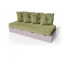 Banquette cube 200 cm + futon + coussins Violet Pastel