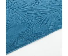 Serviette d'invité en velours dévoré bleu motifs pois brodés 30x50