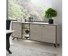 NOUVOMEUBLE Buffet 220 cm moderne couleur bois clair et noir YAEL