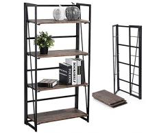 Coavas Meuble de Rangement Industriel En Bois Etagères Larges Bibliothèque Pas de Montage nécéssaire pour Livres Plantes Cuisine - Noir et Bois