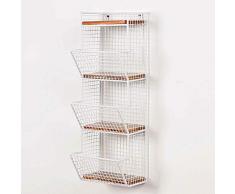 MJY Étagère À Magazines Étagères Étagère Murale 4 Couches En Fer Forgé Porte-Revues Rétro En Bois Mural Rack de Stockage Multifonction,Blanc