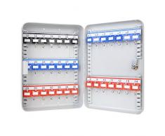 HMF 13035-07 Armoire à clés 35 Crochets, Barrettes à Crochets réglables, 32 x 23 x 7,5 cm, Gris Clair