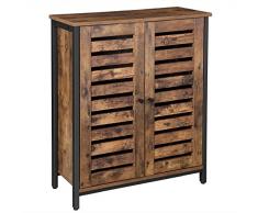 VASAGLE Placard, Meuble de Rangement, Buffet, Armoire avec Portes Persiennes, Multifonctionnel, Salon, Chambre, Couloir, Design Industriel, Marron Rustique LSC78BX