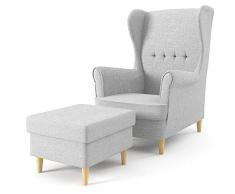 Fauteuil à oreilles avec tabouret Gris clair Fauteuil de salon scandinave rembourré Fauteuil relax