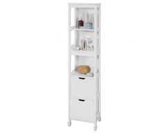 SoBuy® FRG126-W Meuble Colonne de Salle de Bain Armoire Toilette Haute – 4 étagères et 2 tiroirs- Blanc