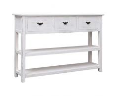 vidaXL Bois Buffet Commode Armoire de Rangement avec 3 Tiroirs et 2 Etagères Meuble à Tiroirs Salon Salle de Séjour Couloir Maison Antique Blanc 115x30x76 cm