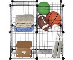 Cubes de rangement en fil métallique, grilles pour étagères de garde-robe DIY 4, étagères de bibliothèque maillées, protection contre les tranchants - emboîtable pour la cuisine à domicile noire