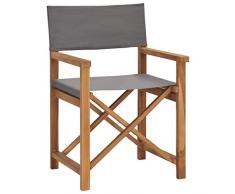 vidaXL Bois de Teck Solide Chaise de Metteur en Scène Chaise de Camping Chaise dExtérieur Chaise de Jardin Chaise de Directeur Plage Gris
