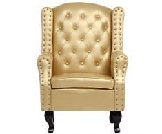 Miadomodo Fauteuil à Oreilles Chesterfield- Tabouret Inclus- en Simili Cuir- Doré
