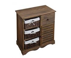 Rebecca Mobili Buffet avec Porte Tiroirs, Meuble Multifonctionnel 4 Tiroirs 1 Porte, Marron, Bois de Paulownia Osier, Rustique, Cuisine – Dimensions: 64 x 60 x 30 cm (HxLxL) - Art. RE4024