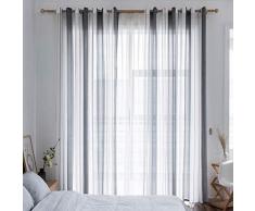 Top Finel Lot de 2 Rideaux Voilages Motif Rayures Lignes Géométriques à Oeillets 140x260cm pour Salon Chambre Gris
