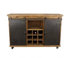 LHéritier Du Temps Bahut de Cuisine Meuble de Rangement Buffet Vinothèque Industriel en Acier et Bois 38x74x114cm