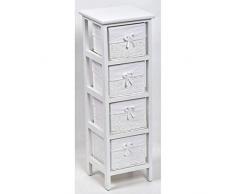 Meuble chiffonnier étroit 4 tiroirs - Aspect osier - Coloris BLANC