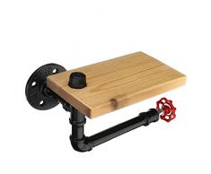 Tutoy Industriel Urbain Fer Tuyau Salle De Bain Papier Toilette Rouleau Étagère en Bois Porte avec Robinet d'eau - #1