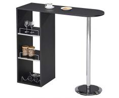 IDIMEX Table Haute de Bar Detroit Mange-Debout comptoir avec 3 étagères Dont 1 avec Porte-Bouteilles, piètement en métal chromé et Plateau en MDF Noir Mat