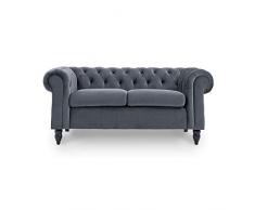 DecoInParis Canapé Chesterfield 2 Places en Velours Winston (Gris)
